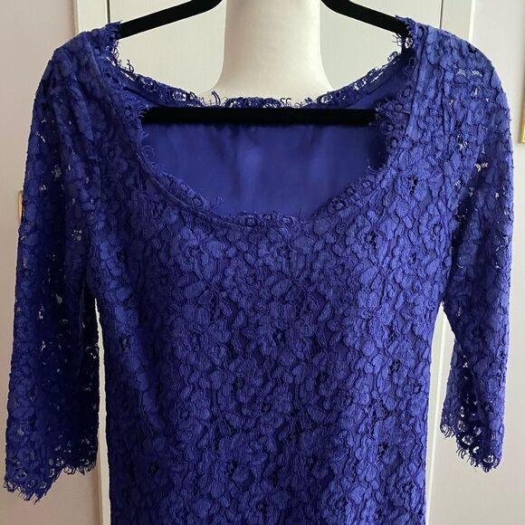 Saks Fifth Avenue Bluish Purple Lace Top | Low Back, Fully Lined | Size M - Picture 4 of 8